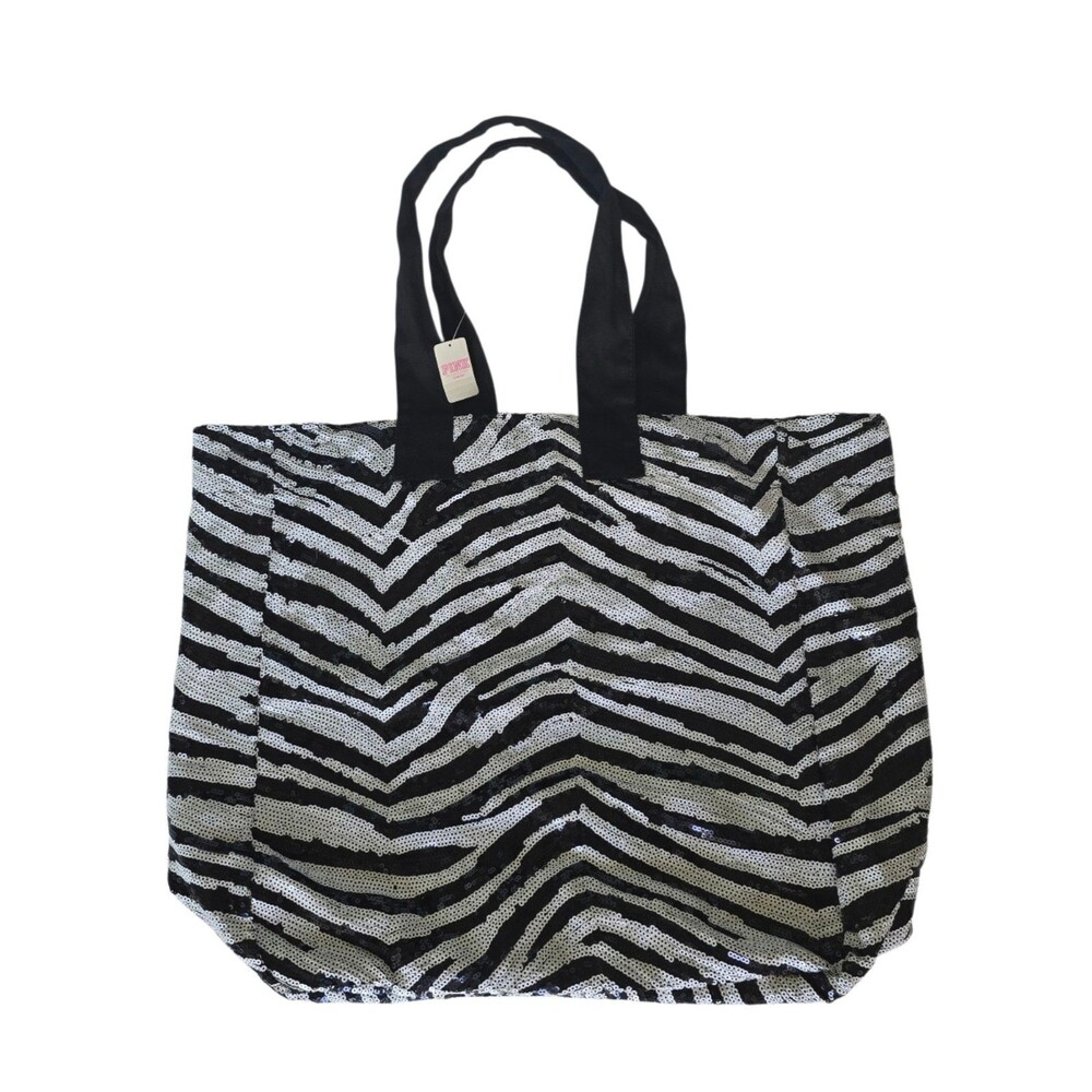 1x VICTORIA'S SECRET PINK SEQUIN ZEBRA BLACK WHITE FASHIONABLE BAG Y2K new WT